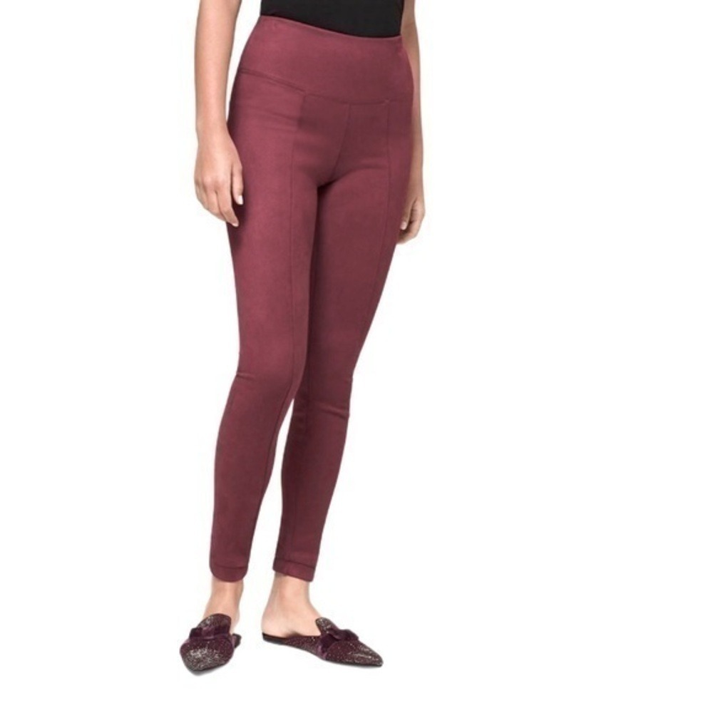 White House Black Maket Runway Legging Faux Suede‎ High Rise Burgundy Women 0L
